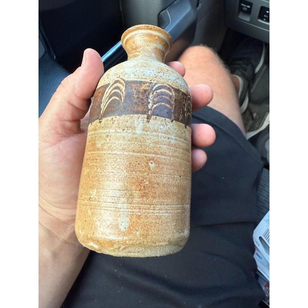 Vintage Studio Pottery Vase Signed BHT Rustic Stoneware Bottle Form Decor - Picture 3 of 5